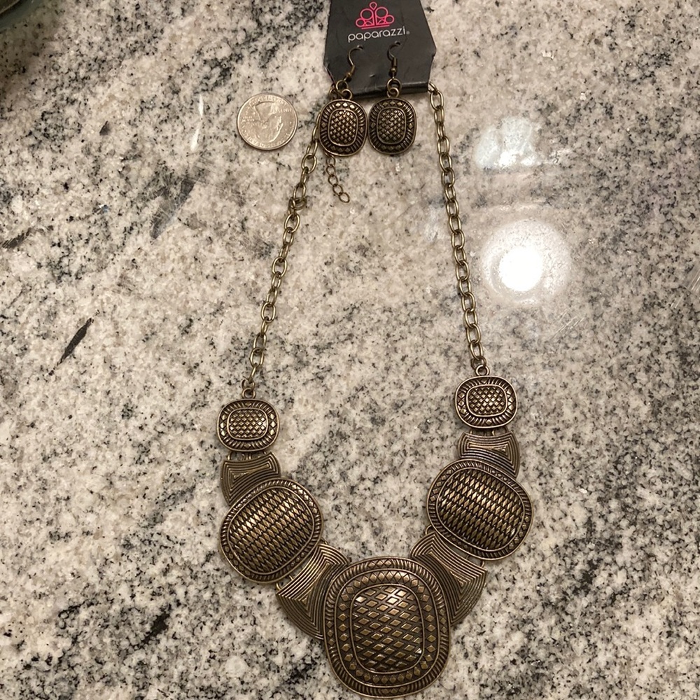 Bronze boho necklace and earring set